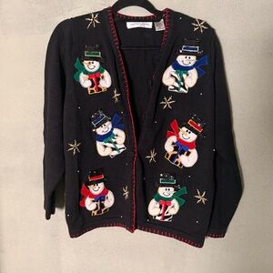 Vintage Victoria Jone’s Snowman Cardigan Sweater size XL